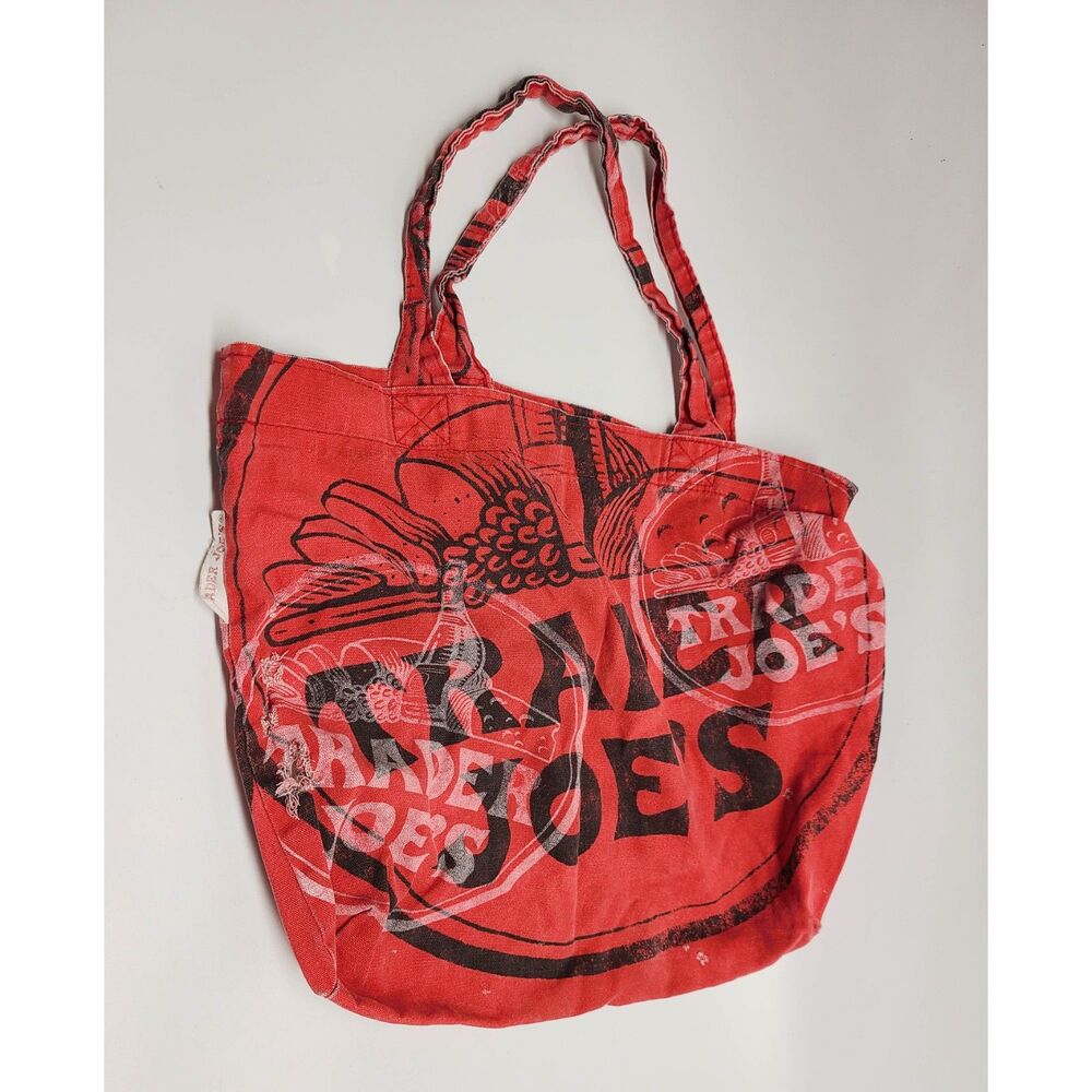 Trader Joe's Rare Vintage Red Canvas Tote Bag Made in USA Collectible